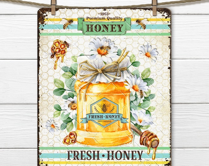 Honey DIY Sign, Farmhouse Honey Jar, Daisies, Bees, Honeycomb, Fabric Transfer, Wreath Accent, Tiered Tray Decor, Digital Print, UPrint, PNG