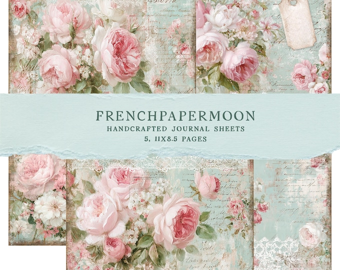 Shabby Chic kit, Junk Journal pages: Old fashioned Roses Vintage scrapbook paper (Digital Download)