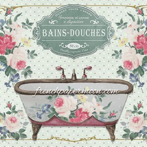 Französische Badewanne Grafik, viktorianisches Bad zum ausdrucken, digitales Vintage Badezimmer, Salle de Bains, großes Bild zum Downloaden