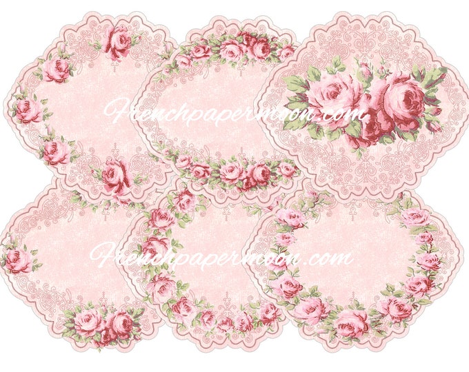 Printable Rose Tags, Scalloped Rose Tags, Digital Tags, Vintage Rose Tags, Rose Tag Collage Sheet Download