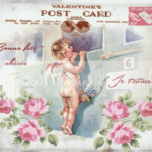 Valentine Cherub, viktorianischer Engel, französische Valentinstag Kissen Grafik, digitaler Download, digitaler Valentinstag druckbare, Liebe Postkarte