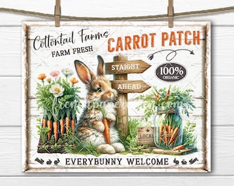 Easter Bunny Carrot Patch Rustic Shabby DIY Sign Making, Fabric Transfer, Tiered Tray Home Decor, Print Digital Download, Wreath Accent, PNG
