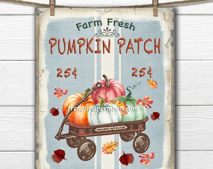 Pumpkin Wagon Printable, Pumpkin Patch Digital, Fall Pillow Image, PNG JPEG, Graphic Transfer, Fabric Transfer, DIY Fall Decor