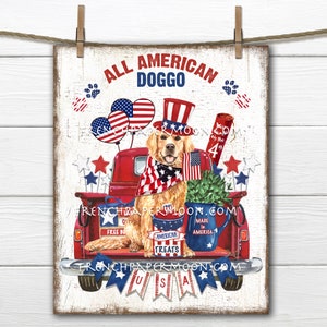 4th of July, Red Truck, Patriotic Dog, Patriotic DIY Sign, Independence, Americana, Fabric Transfer, Image Transfer, Home Decor, PNG, Wood