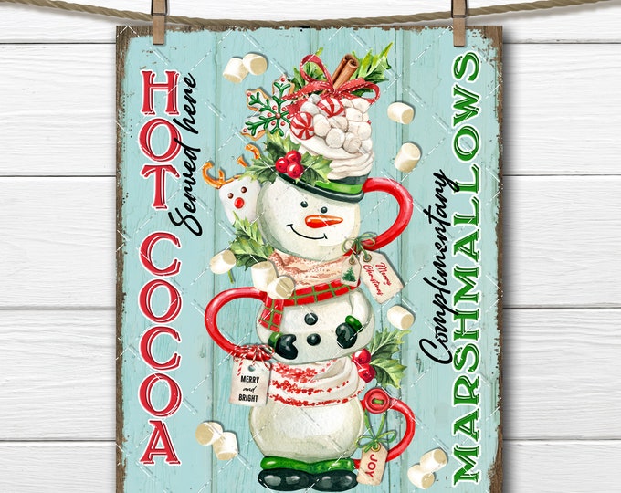 Cute Snowman Mug Hot Cocoa  Stacking Cups Marshmallows Cookies Hot Chocolate Decor DIY Sign Making Fabric Transfer Wreath Accent Digital Art