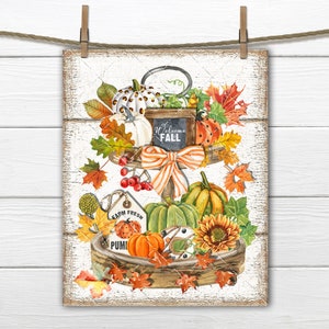 Pumpkin Digital Print Welcome Fall Sign, Tiered Tray, Autumn Leaves, Fabric Transfer, Farmhouse DIY Sign, Digital Print, Wreath Accent, PNG