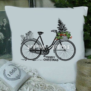 Digitales Weihnachtsfahrrad, Vintage Weihnacht-Fahrrad-Download, Weihnachtsmotiv zum Aufbügeln