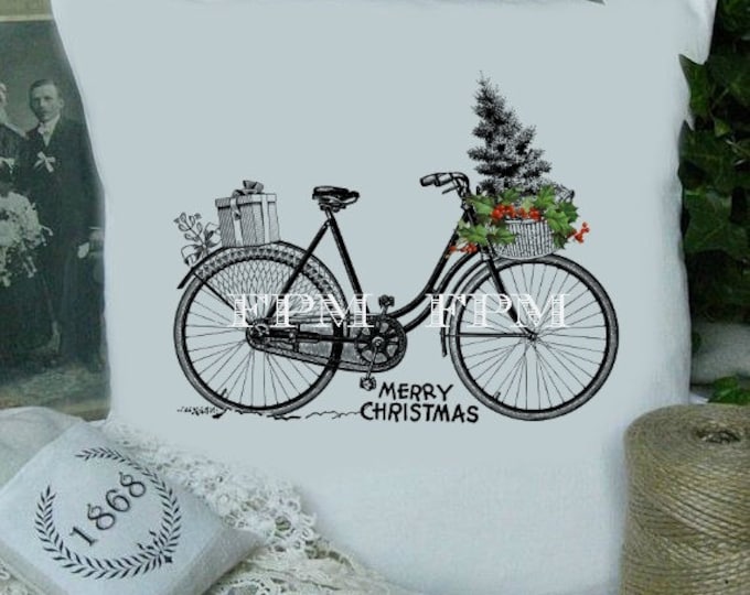 Digital Christmas Bike, Vintage Christmas Bike Download, Christmas Image Transfer, Iron on fabric