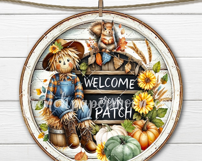 Fall Scarecrow Pumpkin Patch Circle Sublimation DIY Sign Making Fabric Transfer Round Design Doorhanger Wreath Accent Tiered Tray Decor PNG