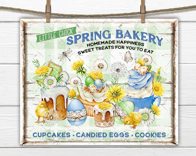 Little Chick Spring Bakery Easter Sweets Dandelion Cupcakes Cookies DIY Sign Making Fabric Transfer Tiered Tray Home Decor Print Digital PNG