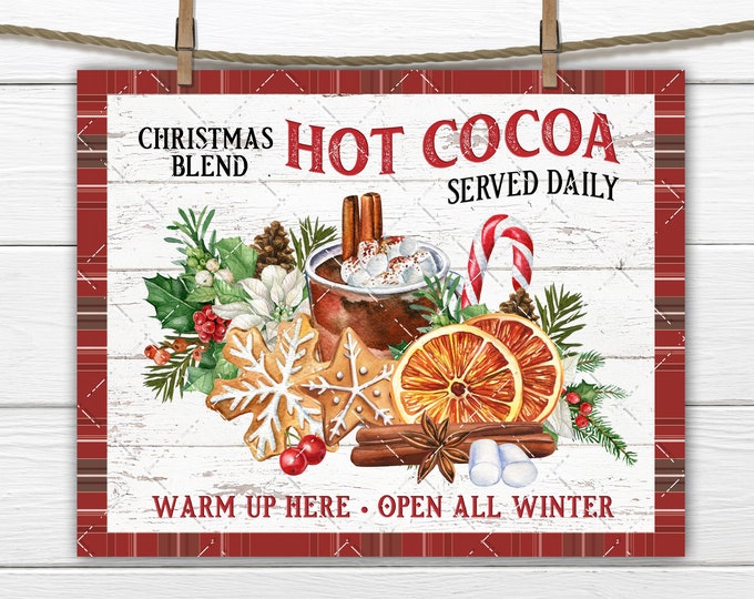 Christmas Blend Hot Cocoa DIY Sign Farmhouse Xmas Decor Sign Making Plaid Wall Art Print Fabric Transfer Tiered Tray Decor Wreath Accent PNG