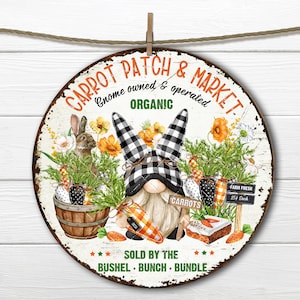 Farmhouse Gnome Carrot Patch Bunny Plaid Carrots Easter Sublimation Round  DIY Sign Making Door-Hanger Wreath Accent Home Decor Circle PNG