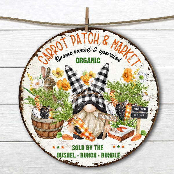 Farmhouse Gnome Carrot Patch Bunny Plaid Carrots Easter Sublimation Round  DIY Sign Making Door-Hanger Wreath Accent Home Decor Circle PNG