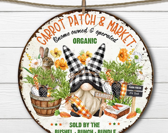 Farmhouse Gnome Carrot Patch Bunny Plaid Carrots Easter Sublimation Round  DIY Sign Making Door-Hanger Wreath Accent Home Decor Circle PNG