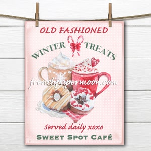 Pink Christmas Digital Hot Chocolate Printable, Winter Sign, Watercolor, Old-fashioned, DIY Xmas Crafts, Large Image