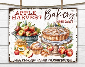 Apple Harvest Bakery Rustic Fall Farmhouse Apple Pie Apple Bucket Wreath Accent DIY Sign Making Fabric Transfer Wall Decor Digital Print