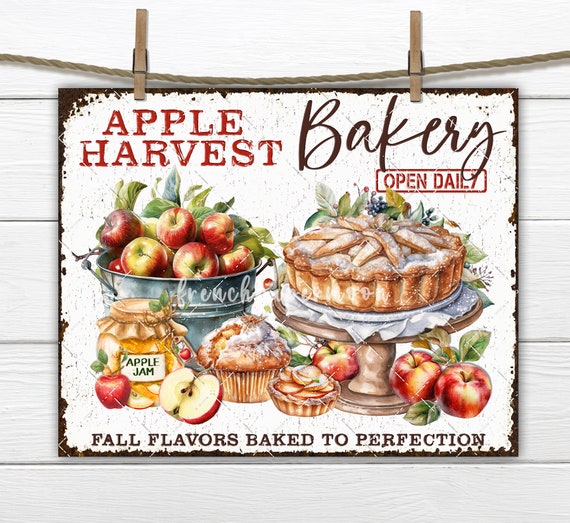 Apple Harvest Bakery Rustic Fall Farmhouse Apple Pie Apple Bucket Wreath Accent DIY Sign Making Fabric Transfer Wall Decor Digital Print