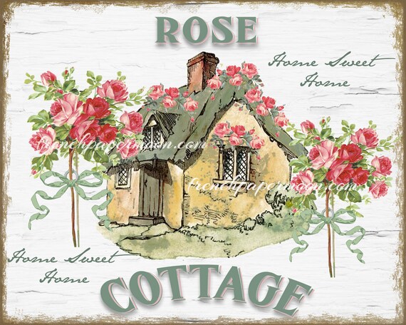 Shabby Rose Cottage Digital Printable Home Sweet Home Roses Etsy