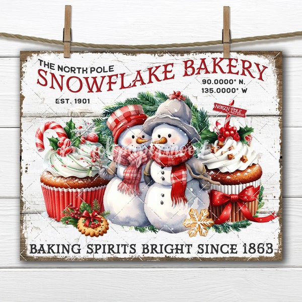North Pole Snowflake Bakery Christmas Cupcakes Snowman Couple DIY Xmas Signs Wreath Accent Tiered Tray Home Decor Transfer Digital Download