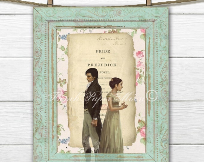 Shabby Jane Austen, Pride and Prejudice Digital Image, Jane Austen Digital Sheet, Regency Collage, Digital Download, Printable Austen