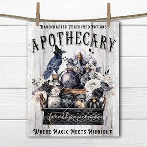 Halloween Apothecary Potions Elixirs Black Magic Raven DIY Sign Making Digital Download Fabric Transfer Tiered Tray Decor Wreath Accent PNG