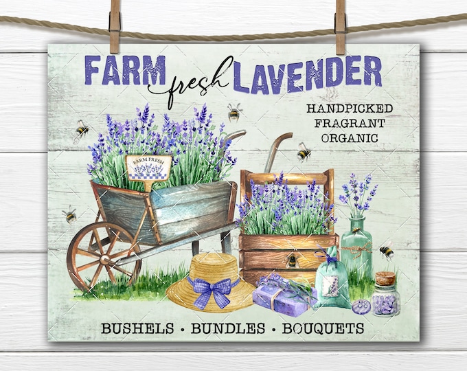 Farmhouse Lavender DIY Sign, Lavender Market, Wheelbarrow Lavender, Bumble Bees, Wreath Accent, Tiered Tray Decor, Fabric Transfer, Digital