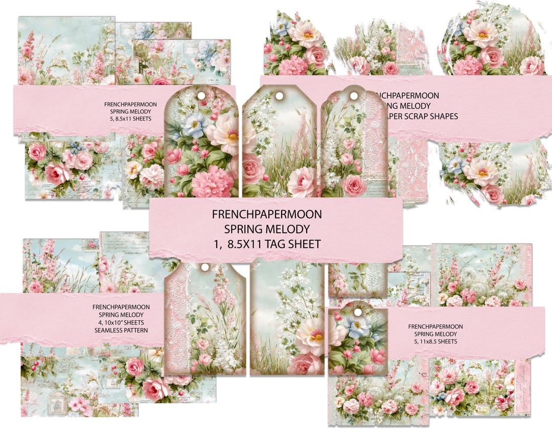 Shabby Chic Kit, Junk Journal Pages: Spring Melody Vintage Scrapbook ...