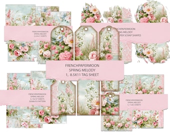 Shabby Chic Junk Journal Spring Meadow Vintage scrapbook Printable paper kit (Digital Download)