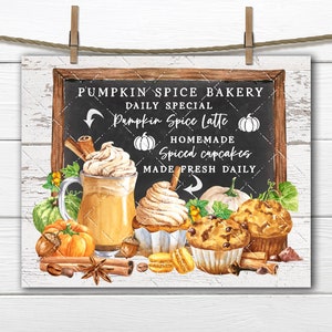 Pumpkin Gewürzbäckerei, Herbstsüßigkeiten Kuchen Latte, Tafelmenü, Digitaldruck, Stofftransfer, Kranzakzent, Wandkunst, Sublimation