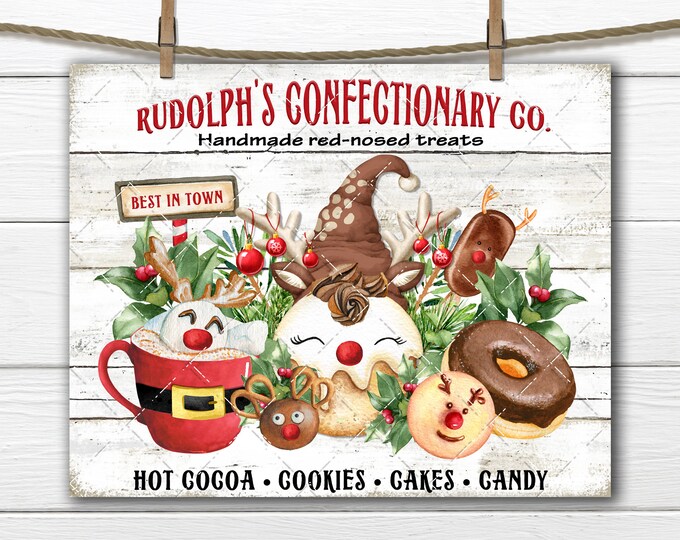 Christmas Reindeer Bakery Hot Cocoa, Xmas Sweets Confectionary DIY Sign Making Fabric Transfer Wreath Accent Home Decor Print Digital PNG