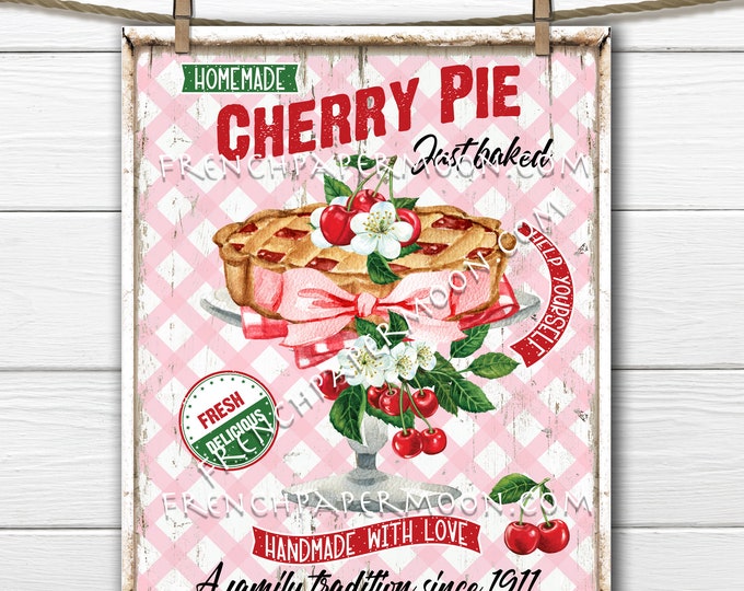 Cherry Pie, Digital, Homemade, Farmhouse Kitchen, Cherry Blossom, Fabric Transfer, Image Transfer, DIY Cherry Sign, Wreath Accent, PNG Wood