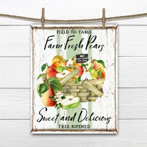 Farm Fresh Pears, Pear Basket, Organic Pears, Summer Fall Fruit, DIY Farmhouse Fruit Sign, Fabric Transfer, Tiered Tray Decor, Wreath Accent