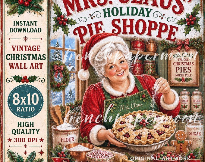 Mrs Claus Vintage-style North Pole Bakery Sign Printable, Christmas Sublimation Design Xmas Crafts