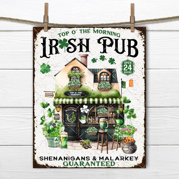 St Patrick's Day Irish Pub Green Beer Clover Shenanigans Malarkey DIY Sign Making Fabric Transfer Tiered Tray Digital Home Decor Printable