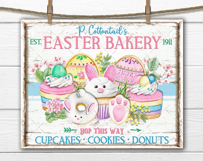 Cottontails Easter Bakery DIY Sweets Cupcakes Cookies Pastel DIY Sign Making Fabric Transfer Tiered Tray Home Decor Digital Sublimation PNG