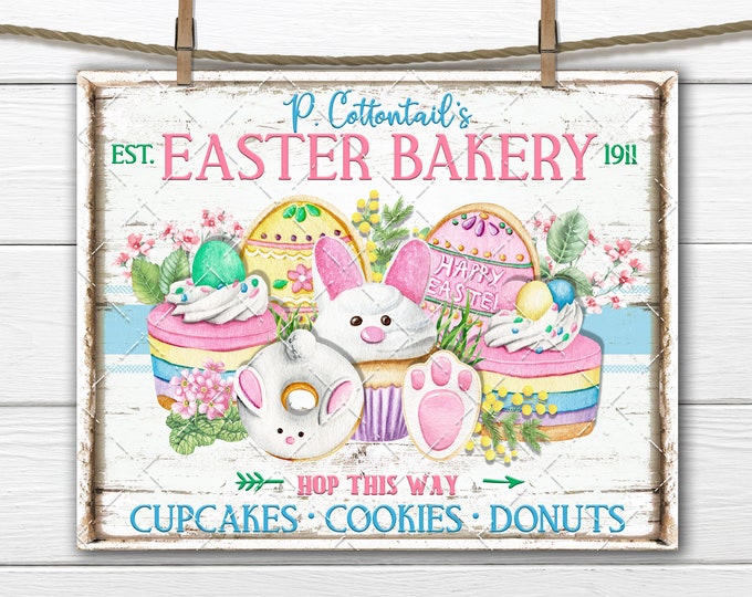 Cottontails Easter Bakery DIY Sweets Cupcakes Cookies Pastel DIY Sign Making Fabric Transfer Tiered Tray Home Decor Digital Sublimation PNG