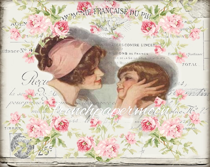 Mother's Day Printable, Harrison Fisher Mother and Child, All mine, French Graphics, Large Craft Image, Graphic Transfer