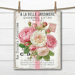 Shabby Chic French Ephemera Digital Rose Bouquet Antique Fabric Transfer Sublimation Scrapbooking Journal Printable Old Fashioned Roses PNG