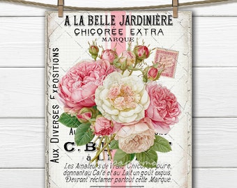Shabby Chic French Ephemera Digital Rose Bouquet Antique Fabric Transfer Sublimation Scrapbooking Journal Printable Old Fashioned Roses PNG