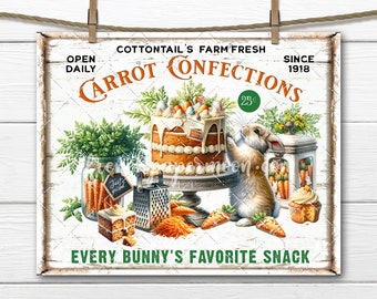 Cottontail Easter Bakery Bunny Carrot Cake Confectionary Digital PNG DIY Signs DTF Transfer Tiered Tray Home Decor Wreath Accent Gift Idea