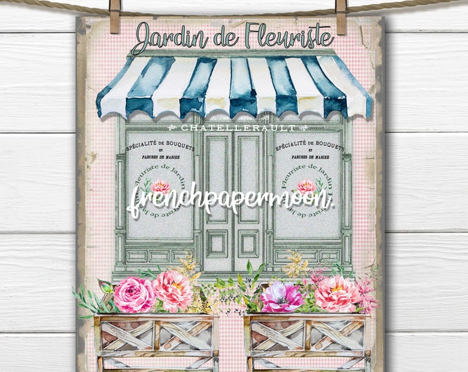 French Flower Shop French Florist Printable, French Graphic, Pillow Image, Shopfront, Flower Store, Craft Supply, JPEG PNG