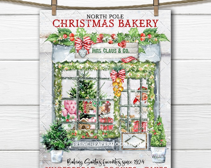 North Pole Christmas Bakery, Christmas Store, Mrs Claus, Santa, DIY Sign, Wreath Decor, Fabric Transfer, Christmas Village, PNG