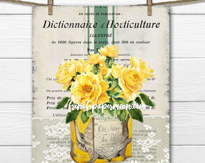 Shabby Yellow Rose Printable, Mothers Day, Shabby Roses, French Pillow Image, Sublimation, Transparent, Instant Download Transfer