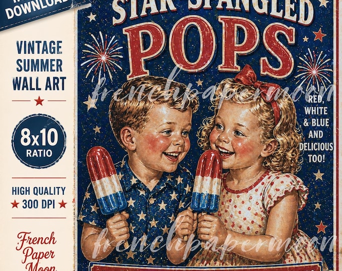 Star Spangled Pops Wall Art, Patriotic Americana Decor, Vintage-style Fourth of July Print, Retro Summer Wall Art, Digital Download