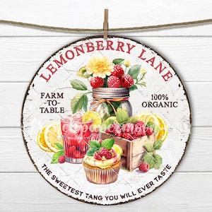 Round Farmhouse Raspberry Lemons Mason Jar Lemonade Cupcake DIY Sign Making  Digital Print Wreath Accent png Fabric transfer Decoupage PNG