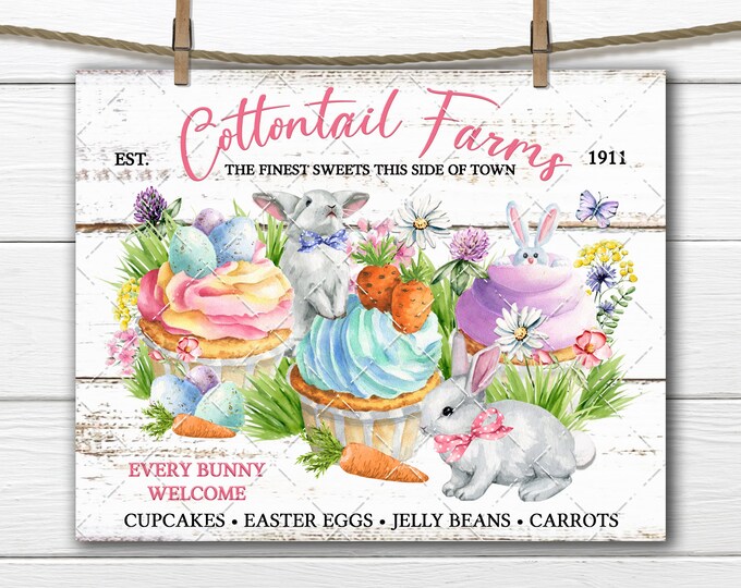 Cottontail Farms DIY Easter Sign, Easter Sweets, Farmhouse Digital, Spring Bunny, Easter Cupcakes, Pastel, Wreath Accent, Tiered Tray Decor