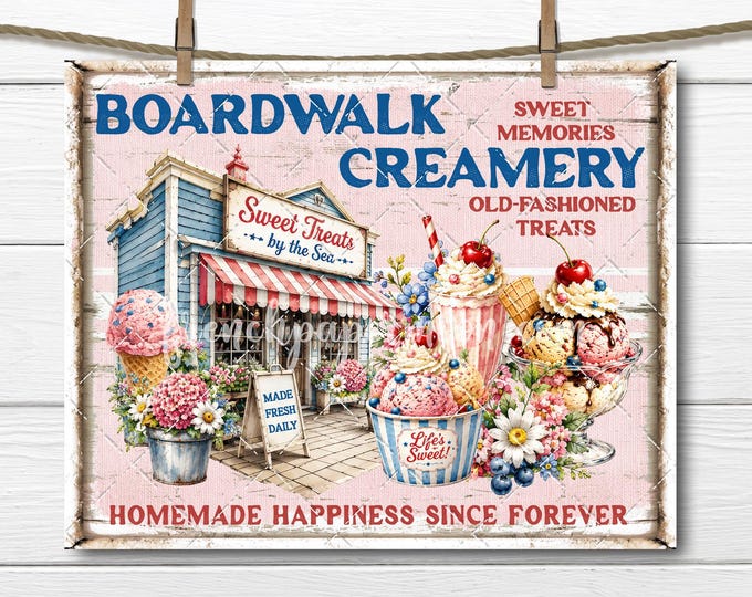 Vintage-style Ice Cream Sign – Sweet Summer Memories Coastal Wall Art DIY Beach House, Kitchen