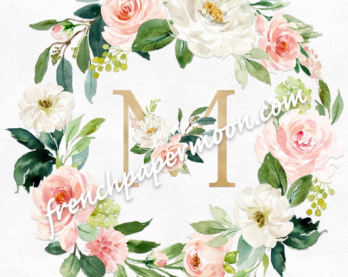 Custom Initial Floral Wreath, Printable Monogram Floral, Mothers Day, Birthday, Flower Initial, Pillow Image, Digital Download