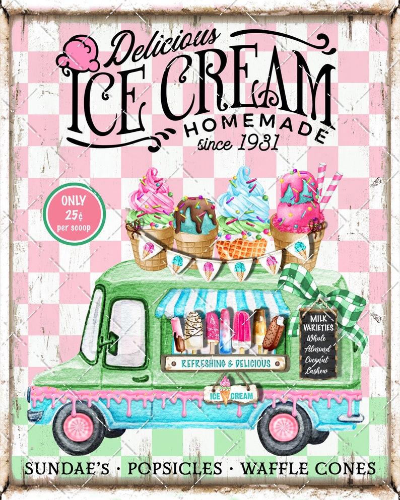 Old Fashioned Ice Cream Truck Retro Ice Cream Popsicles Etsy