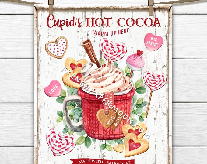 Valentine Hot Cocoa, Hot Chocolate, DIY Valentine Sign, Valentine Mug, Love Candy Graphic, Pillow Image, Wreath Decor, Wall Decor, PNG